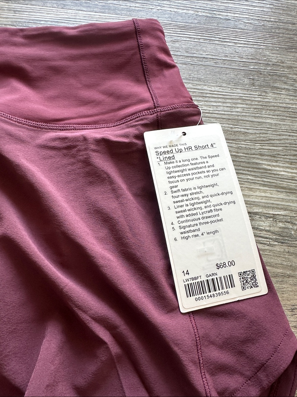 NEW with tags! Lululemon Speed Up High-Rise Lined Short 4" Garnet Sz 14 - Picture 2 of 7